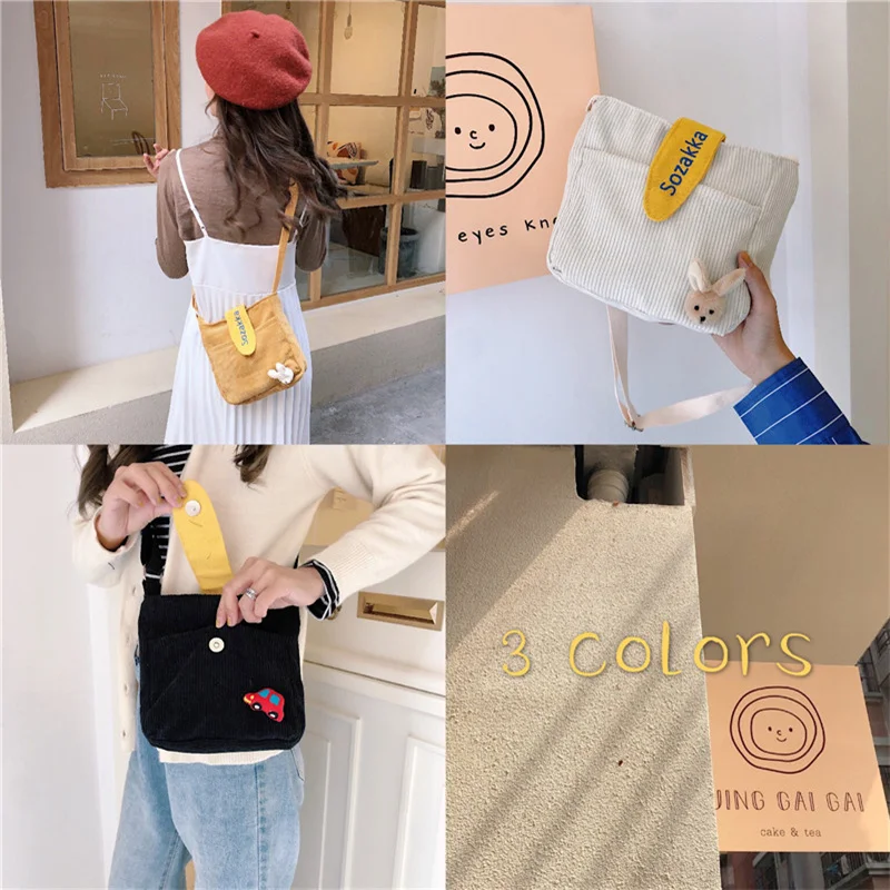 Women Corduroy Shopping Bag Cute Cartoon Hanging Female Cotton Cloth Shoulder Bag Large Capacity Handbag Small Messenger Bags
Women Corduroy Shopping Bag Cute Cartoon Hanging Female Cotton Cloth Shoulder Bag Large Capacity Handbag Small Messenger Bags