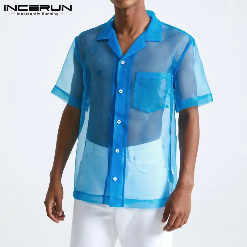 INCERUN Men Mesh Shirt Solid Color See Through 2021 Lapel Short Sleeve Sexy Fashion Shirts Streetwear Party Nightclub Camisas
INCERUN Men Mesh Shirt Solid Color See Through 2021 Lapel Short Sleeve Sexy Fashion Shirts Streetwear Party Nightclub Camisas