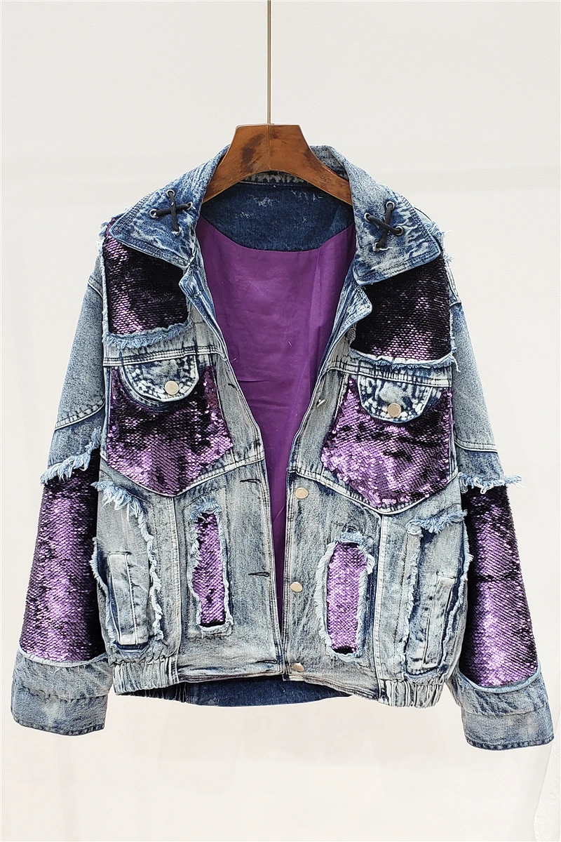 2020 Spring Autumn Lapel Long Sleeve Hit Colors Sequin Patchwork Single Breasted Streetwear Denim Jacket Women Coat V117
2020 Spring Autumn Lapel Long Sleeve Hit Colors Sequin Patchwork Single Breasted Streetwear Denim Jacket Women Coat V117