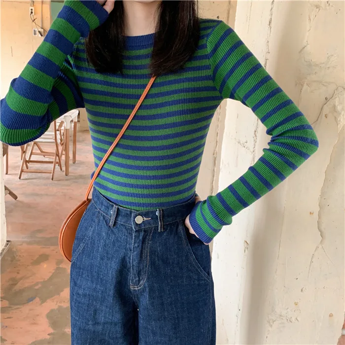 Women Contrast Striped Sweater Black&Green Color Ribbed Crop Top Jumper Fitted Sleeve Pullover Knit sweater
Women Contrast Striped Sweater Black&Green Color Ribbed Crop Top Jumper Fitted Sleeve Pullover Knit sweater