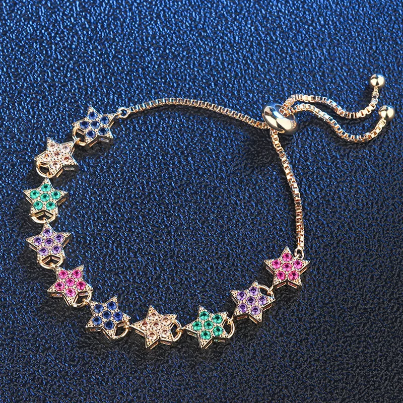 

Радуга Цвет звезда браслет со стразами цветной, с кубическим Цирконом с коробкой браслет-цепочка для женщин Лучшие вечерние подарок