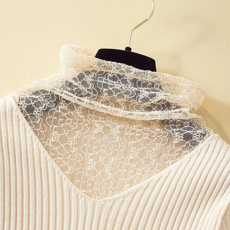 Lace Patchwork Turtleneck Pullover Sweater Women Winter Jumper Knitted Tops Fashion Warm Slim Korean Ladies Clothes 2020 Autumn
Lace Patchwork Turtleneck Pullover Sweater Women Winter Jumper Knitted Tops Fashion Warm Slim Korean Ladies Clothes 2020 Autumn