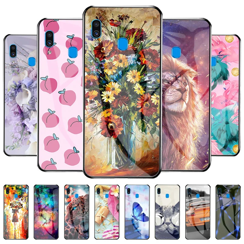 

Tempered Glass Case For Samsung Galaxy A30 Cases Silicon Funda On Samsung A 30 A20 SM-A305F SM-A205F 6.4" Animal Painted Bumper