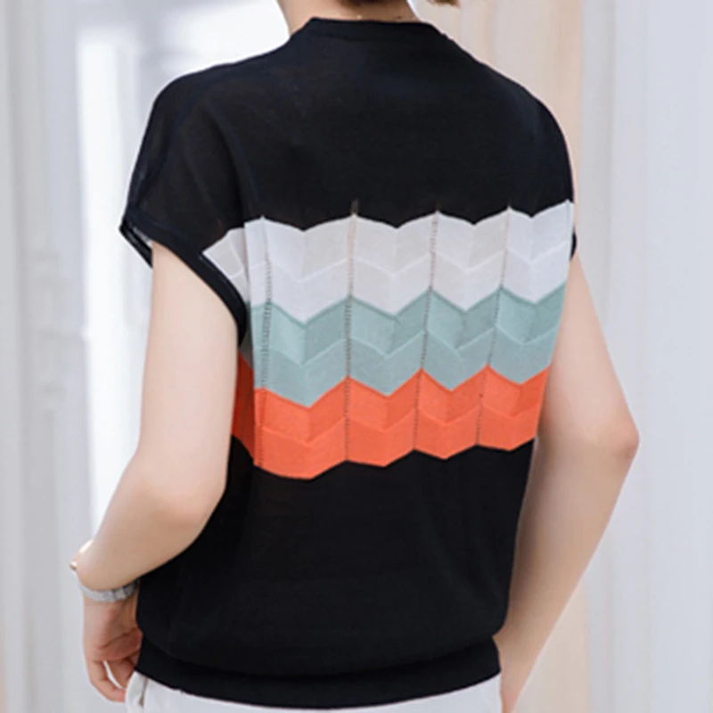 LJSXLS 2021 Summer Thin Striped Knitted Short Sleeve Tshirts Women Color Matching One size Tee Shirt Loose Black Women Clothes
LJSXLS 2021 Summer Thin Striped Knitted Short Sleeve Tshirts Women Color Matching One size Tee Shirt Loose Black Women Clothes