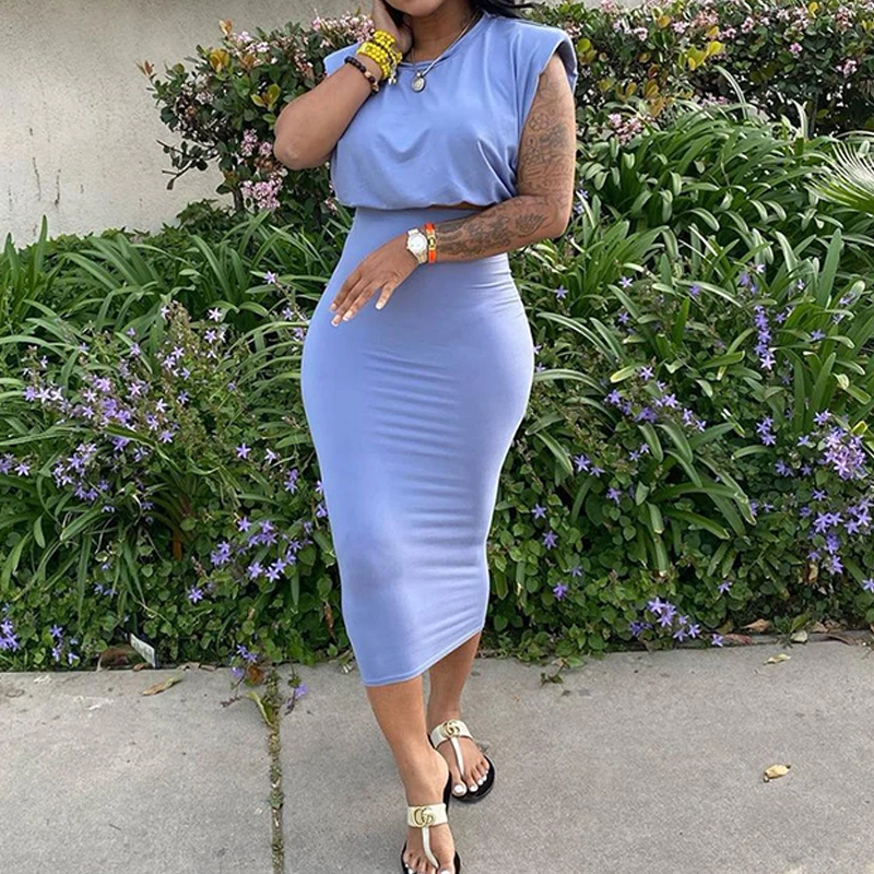 Women Dress Set Padded O Neck Casual Tank Top & Midi Pencil Skirt Solid Color 2 Piece Bodycon Dresses Suit
Women Dress Set Padded O Neck Casual Tank Top & Midi Pencil Skirt Solid Color 2 Piece Bodycon Dresses Suit