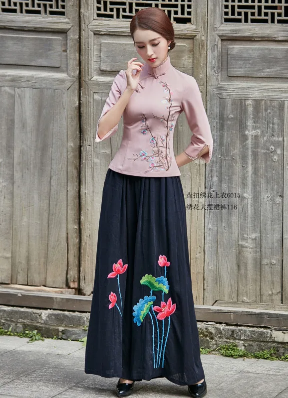 Women Bloomers Bottoms Cotton Linen Loose Pants Traditional Chinese Pants Pantalon Chinois Autumn Elegant Lotus Flowers Printing
Women Bloomers Bottoms Cotton Linen Loose Pants Traditional Chinese Pants Pantalon Chinois Autumn Elegant Lotus Flowers Printing