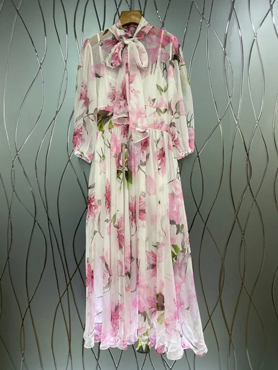 2021 new women fashion neckline streamer knotted decorative printing color matching perspective long skirt dress 513
2021 new women fashion neckline streamer knotted decorative printing color matching perspective long skirt dress 513