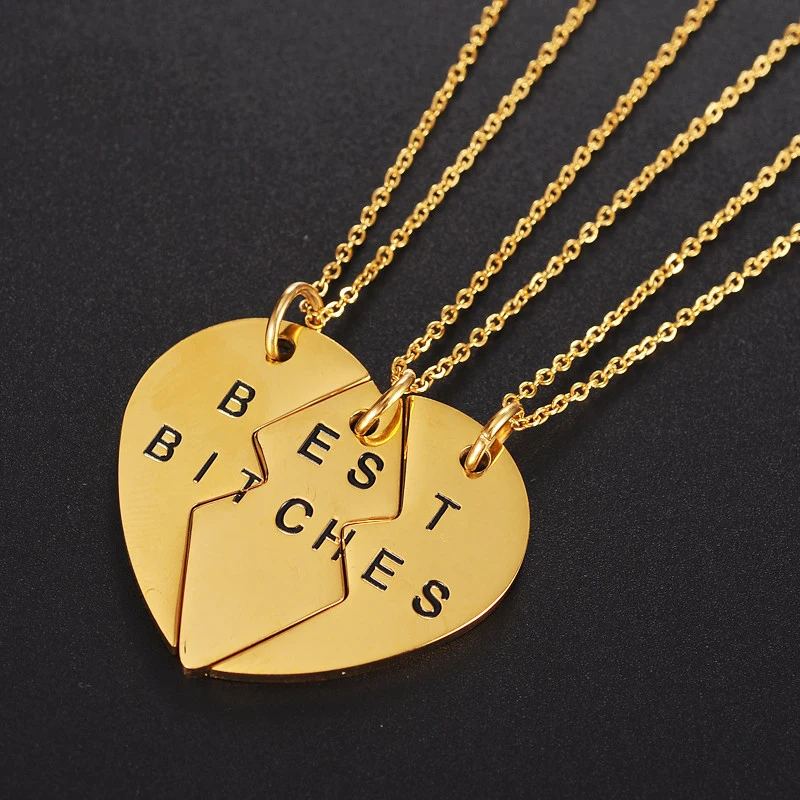 3 шт Новый шикарный комплект брелков Best Bitches Friend Forever Break сердце кулон ожерелье для