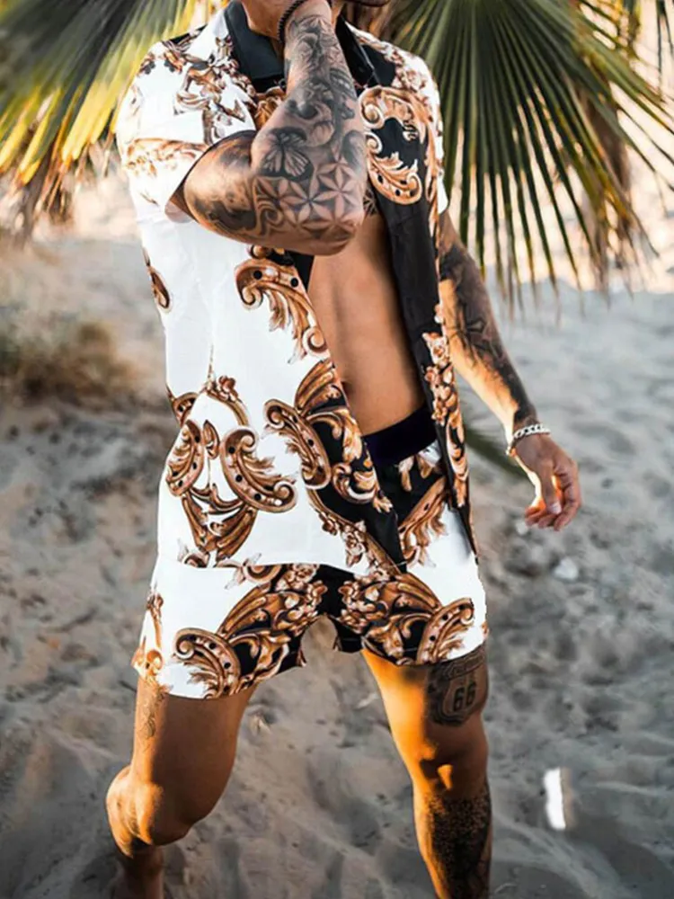 Fashion Hawaiian Print Short Sleeve Shirt Set Men's Beach Coconut Print Shorts Men's Daily Beach Shirt Set Two-piece S-3XL
Fashion Hawaiian Print Short Sleeve Shirt Set Men's Beach Coconut Print Shorts Men's Daily Beach Shirt Set Two-piece S-3XL