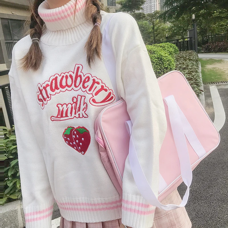 Женские свитера в японском стиле Kawaii Ulzzang милый клубничный свободный свитер с