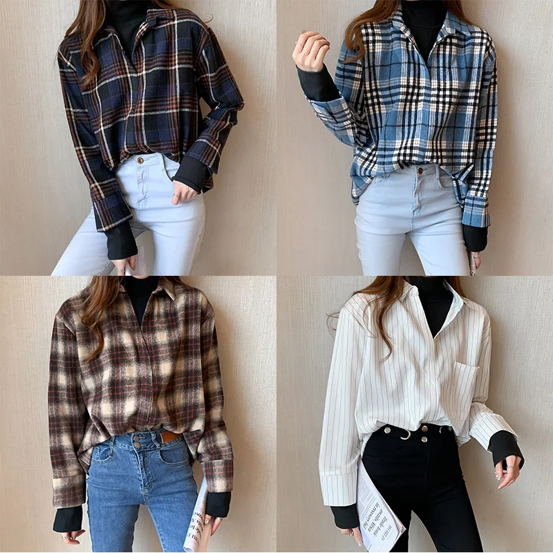 Korean 9 Styles Classic Plaid Fashion Patchwork Thick Warm Elegant Shirts Blouse Women Long Sleeve Fake Two Piece Shirts Ladies
Korean 9 Styles Classic Plaid Fashion Patchwork Thick Warm Elegant Shirts Blouse Women Long Sleeve Fake Two Piece Shirts Ladies