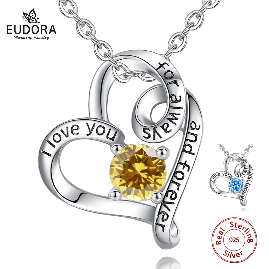 EUDORA 925 Sterling Silver Birthday Birthstone Color Pendant Necklace with Heart CZ style Jewelry for Women Party Gift CYD083
EUDORA 925 Sterling Silver Birthday Birthstone Color Pendant Necklace with Heart CZ style Jewelry for Women Party Gift CYD083