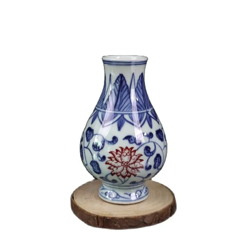 

Chinese Old Porcelain Blue And White Underglaze Red Lotus Vase