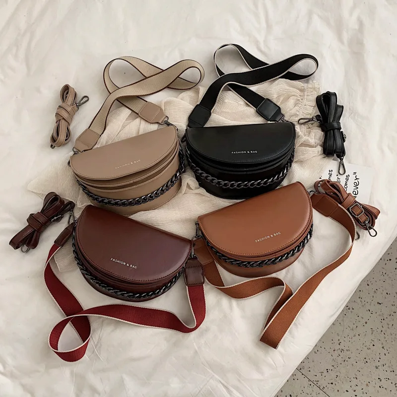 Semi-circle New PU Leather Crossbody Bags For Women 2021 New Solid Color Chain Handbags Female Shoulder Saddle Bag Daily Totes
Semi-circle New PU Leather Crossbody Bags For Women 2021 New Solid Color Chain Handbags Female Shoulder Saddle Bag Daily Totes