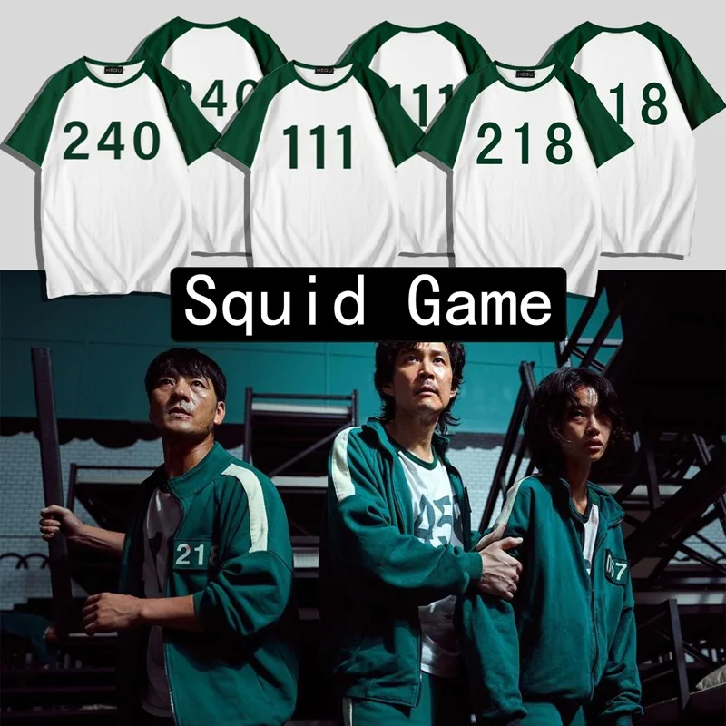 Korean Squid Game Cosplay Costume Li Zhengjae Same T-shirt 001 067 101 111 199 212 218 456 Top Short Sleeve Hallowmas 오징어게임