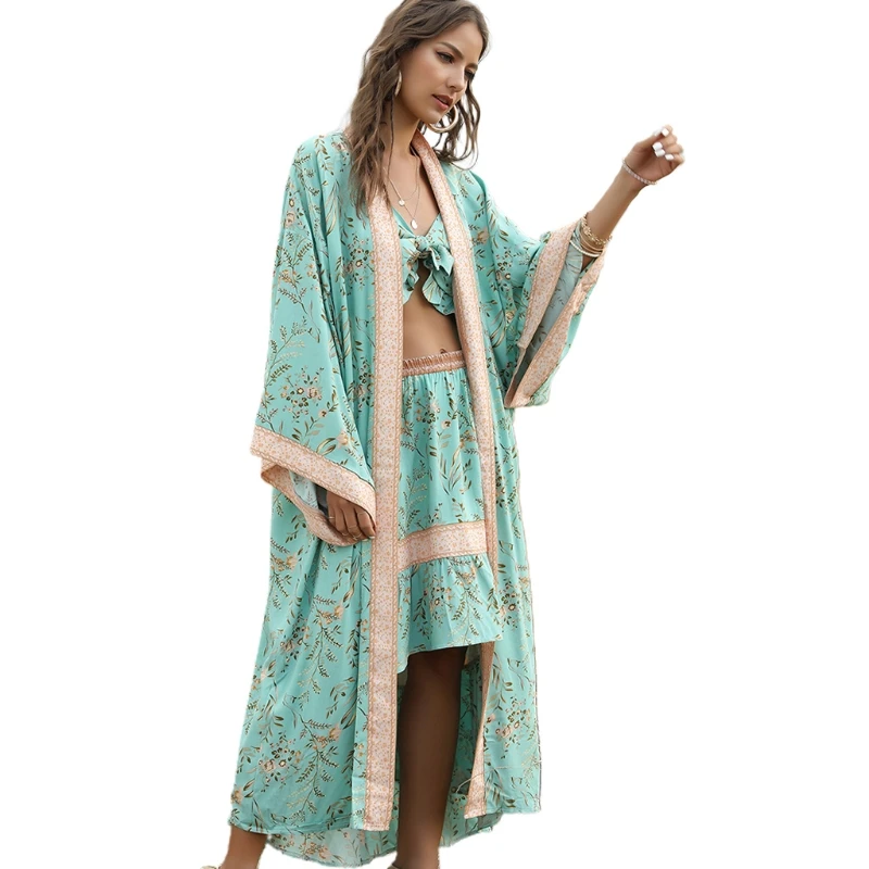Women Boho Floral Print Long Kimono Cardigan Open Front Loose Blouse Shirt Flare Sleeve Sashes Beach Swimwear Cover Up
Women Boho Floral Print Long Kimono Cardigan Open Front Loose Blouse Shirt Flare Sleeve Sashes Beach Swimwear Cover Up