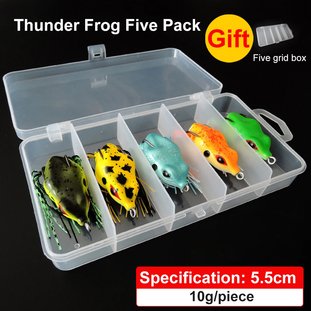 5pcs/Box 55MM Soft Frog Fishing Lures Double Hooks 10g Top Water Ray Frog Artificial Minnow Crank Soft Bait fishing tackle
5pcs/Box 55MM Soft Frog Fishing Lures Double Hooks 10g Top Water Ray Frog Artificial Minnow Crank Soft Bait fishing tackle