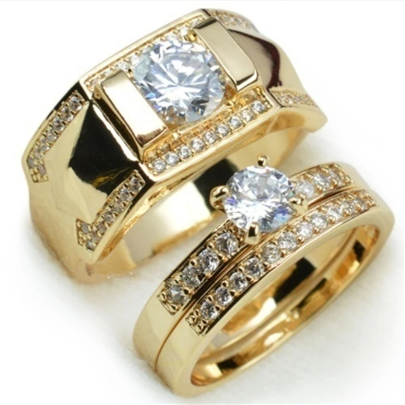 Fashion Lovers' Rings Set Cubic Zirconia Decoration Yellow Gold Color Wedding Engagement Jewelry Accessories
Fashion Lovers' Rings Set Cubic Zirconia Decoration Yellow Gold Color Wedding Engagement Jewelry Accessories