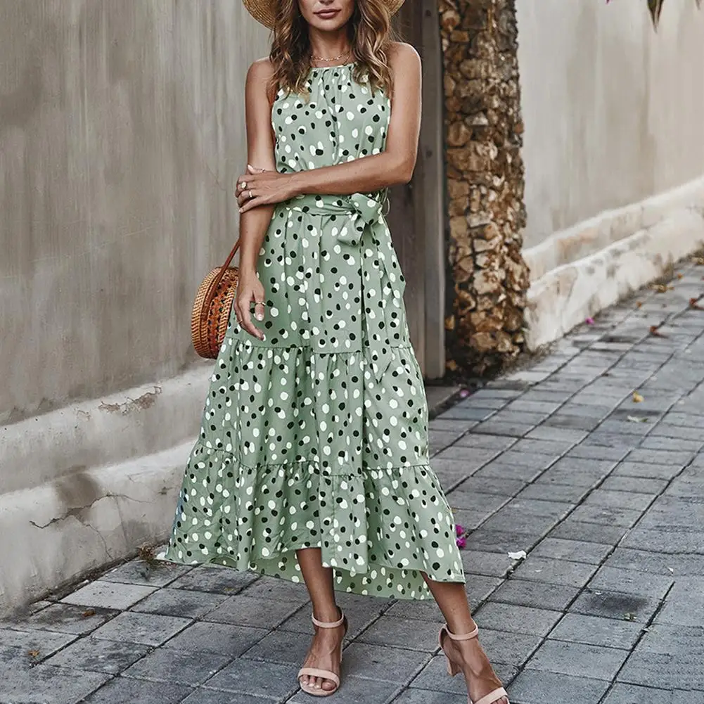 Elegant Dresses Women Casual Sleeveless Polka Dot Print Large Hem Belted Beach Long Dress Dot 2020 Summer Dress
Elegant Dresses Women Casual Sleeveless Polka Dot Print Large Hem Belted Beach Long Dress Dot 2020 Summer Dress