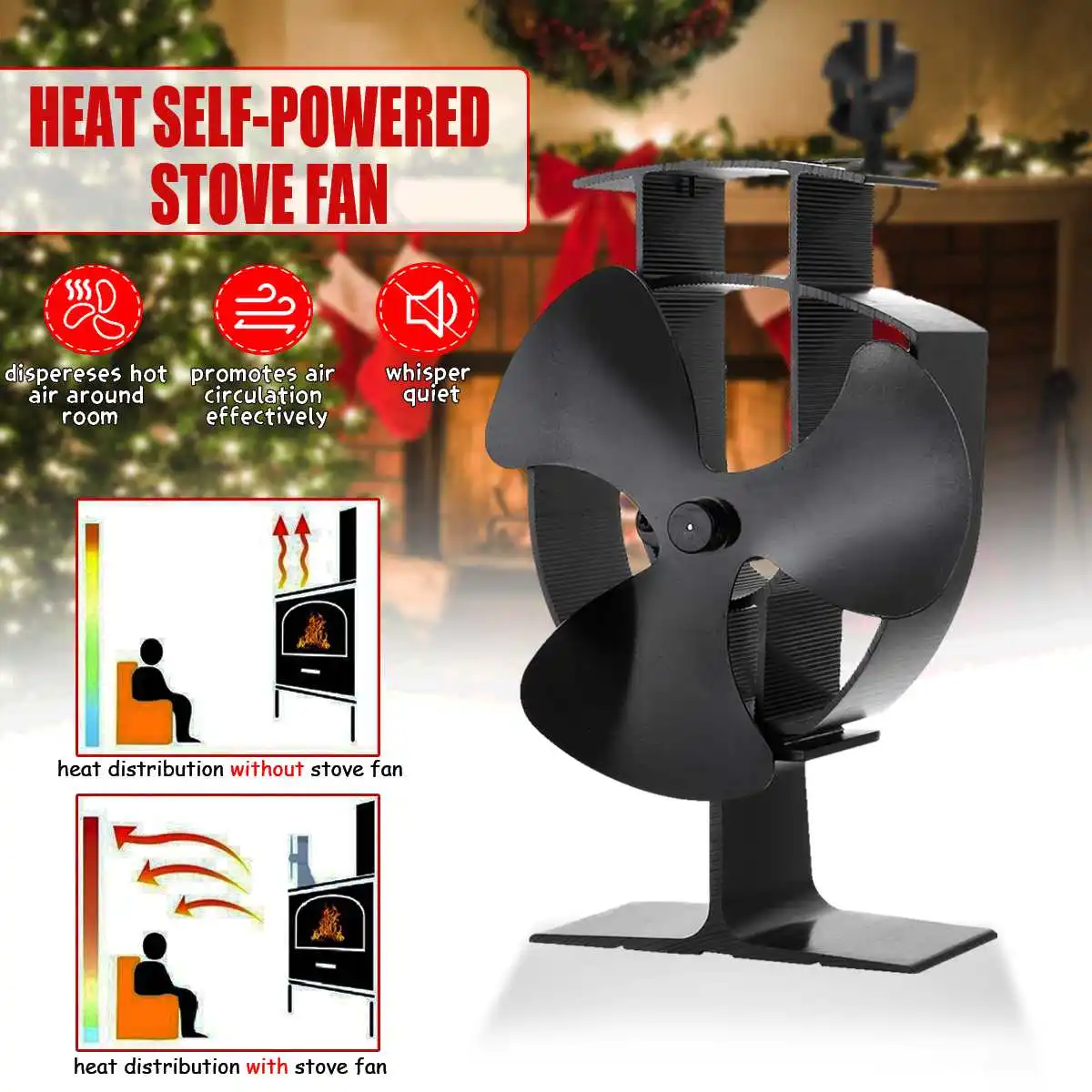 NEW Black 3-Blade Heat Powered Stove Fan Silent Heat Power Fireplace Fan No Electricity Required Thermal Power Stove Fan
NEW Black 3-Blade Heat Powered Stove Fan Silent Heat Power Fireplace Fan No Electricity Required Thermal Power Stove Fan