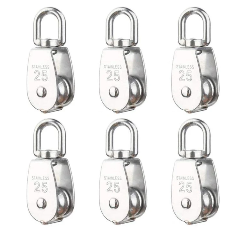 6 Pack M25 Lifting Single Pulley Roller,304 Stainless Steel Single Wheel Swivel Lifting Rope Pulley Block for Wire Rope
6 Pack M25 Lifting Single Pulley Roller,304 Stainless Steel Single Wheel Swivel Lifting Rope Pulley Block for Wire Rope