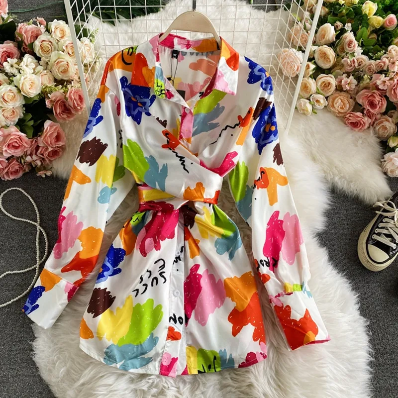 Spring Autumn Ladies Elegant Mid-length Shirt Women's Fashion Tie-dye Satin Shirt Trendy Tops Bandage Long Sleeve Slim Blouses
Spring Autumn Ladies Elegant Mid-length Shirt Women's Fashion Tie-dye Satin Shirt Trendy Tops Bandage Long Sleeve Slim Blouses