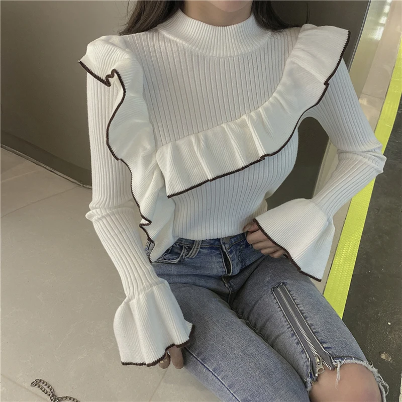 Женский трикотажный свитер с оборками, длинным рукавом
Женский трикотажный свитер с оборками, длинным рукавом