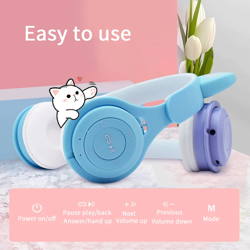 2021 Flash Light Cute Cat Bluetooth Wireless Headphone with Mic TF Card LED Kid Girl Stereo Bass Music Helmet Phone Headset Gift
2021 Flash Light Cute Cat Bluetooth Wireless Headphone with Mic TF Card LED Kid Girl Stereo Bass Music Helmet Phone Headset Gift