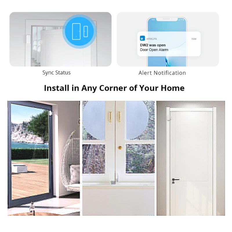 

SONOFF DW2 WiFi Wireless Door Window Sensor Detector App Notification Alerts Smart Home Security Security Works with e-WeLink