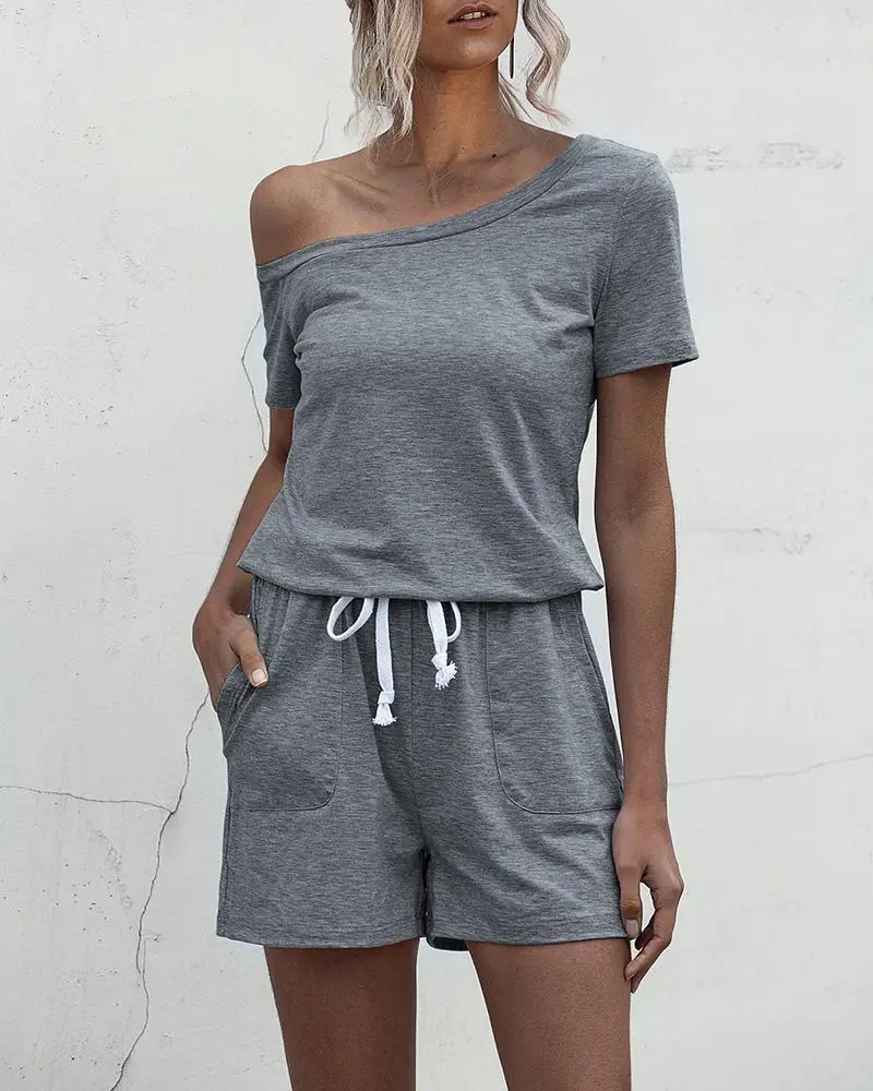 Summer Women's Plain Romper 2021 Femme Casual One Shoulder Short Tracksuit Jumpsuit Lady Fashion Loose Bodysuit Clothe traf
Summer Women's Plain Romper 2021 Femme Casual One Shoulder Short Tracksuit Jumpsuit Lady Fashion Loose Bodysuit Clothe traf
