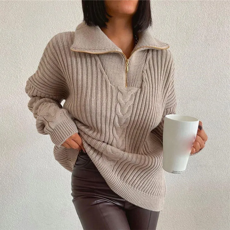 Women Sweaters Polo Collar Twisted Turtleneck Knitted Zipper Green Winter Women's Sweater Jumper Drop-shoulder Fashion Pullover
Women Sweaters Polo Collar Twisted Turtleneck Knitted Zipper Green Winter Women's Sweater Jumper Drop-shoulder Fashion Pullover