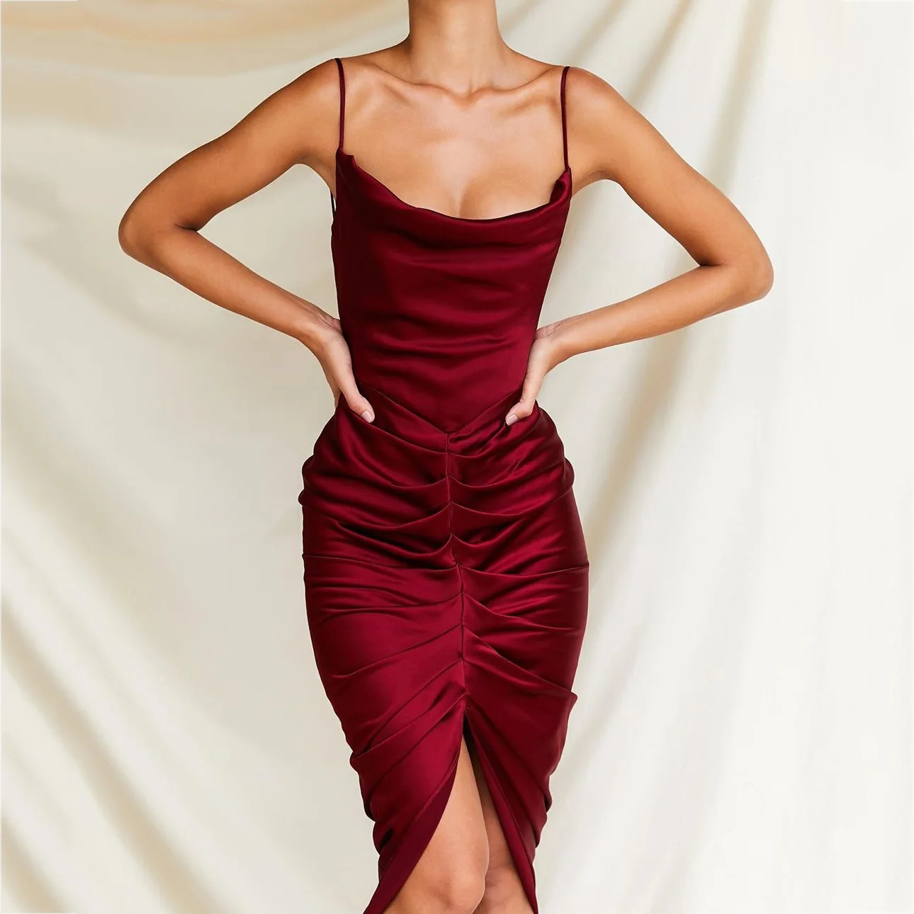 Satin dress Zipper Backless Sexy Dress Autumn 2020 sexy Winered Dresses Adjustable Spaghetti Straps Pleated
Satin dress Zipper Backless Sexy Dress Autumn 2020 sexy Winered Dresses Adjustable Spaghetti Straps Pleated