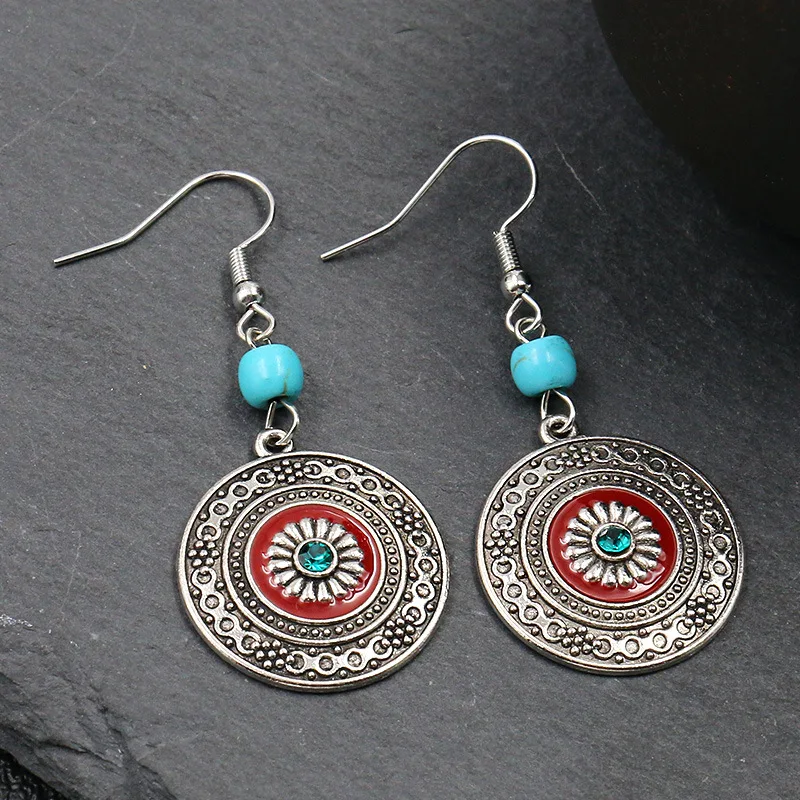 Retro Fashion Accessories Metal Earrings India Elegant Silvers Turquoise Long Circular Earrings Ins Wholesale Gift
Retro Fashion Accessories Metal Earrings India Elegant Silvers Turquoise Long Circular Earrings Ins Wholesale Gift