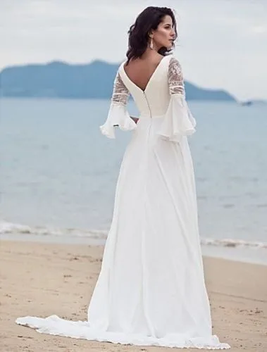 Custom size line sandy beach Fashion V Neck lace chiffon brides bridal gown 2018 vestido de noiva mother of the bride dresses
Custom size line sandy beach Fashion V Neck lace chiffon brides bridal gown 2018 vestido de noiva mother of the bride dresses