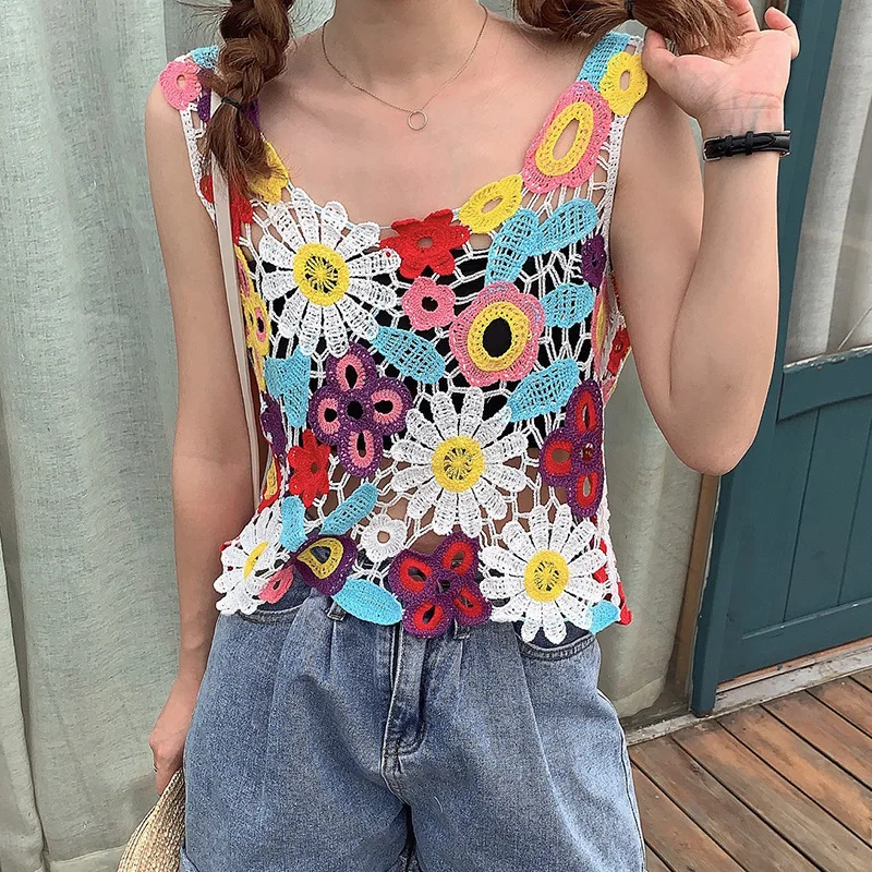 Women Sweet Colorful Sexy Lace Crop Tops Vest Crochet Summer Cottagecore Vintage National All-Match Tops Blouse 2021 for Women 
Women Sweet Colorful Sexy Lace Crop Tops Vest Crochet Summer Cottagecore Vintage National All-Match Tops Blouse 2021 for Women