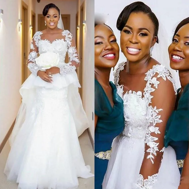 Saudi Arabic Mermaid Wedding Dresses Sheer Neck Lace Appliques Wedding Gowns Peplum Tulle Dubai Bridal Dress Plus Size Vestidos
Saudi Arabic Mermaid Wedding Dresses Sheer Neck Lace Appliques Wedding Gowns Peplum Tulle Dubai Bridal Dress Plus Size Vestidos