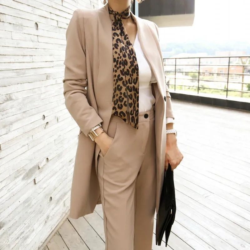 Business Women Formal Suit Fashion Blazer Jacket Long Pants Outfits Set Khaki Slim Fit Office Ladies Work Two Piece Sets
Business Women Formal Suit Fashion Blazer Jacket Long Pants Outfits Set Khaki Slim Fit Office Ladies Work Two Piece Sets