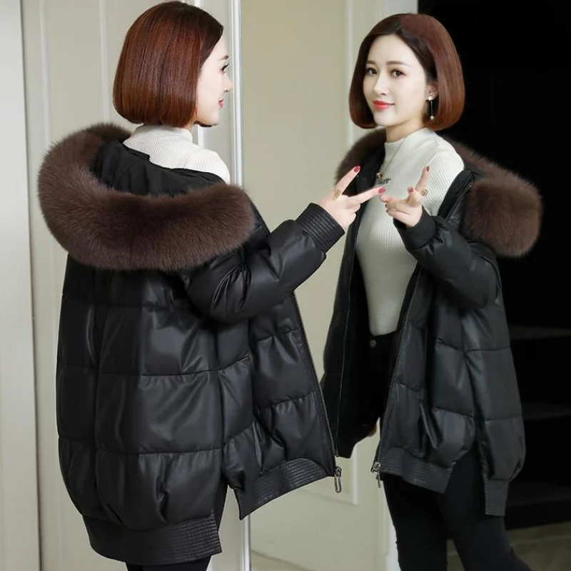 Women's Winter Jacket Parkas Coat Ladies Leather Jacket Mid-Long Brown Big Fur Collar Leather Outwear Women's Moto Clothing
Women's Winter Jacket Parkas Coat Ladies Leather Jacket Mid-Long Brown Big Fur Collar Leather Outwear Women's Moto Clothing
