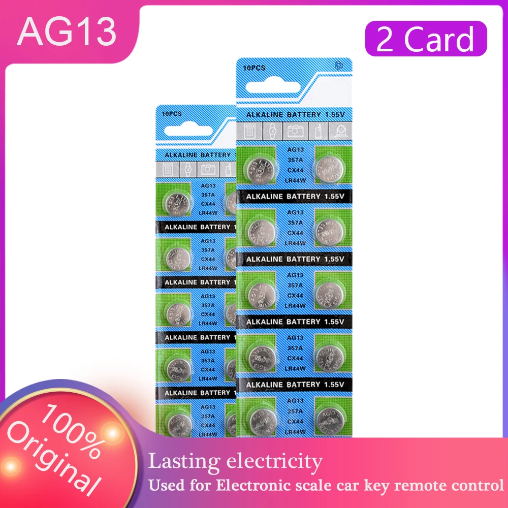 HOT SALES 20Pcs/2Card 1.5V AG13 Button Battery SR44SW L1154 LR44 357 RPX675 RW82 RW42 Remote Calculator Coin Cell Wholesale
HOT SALES 20Pcs/2Card 1.5V AG13 Button Battery SR44SW L1154 LR44 357 RPX675 RW82 RW42 Remote Calculator Coin Cell Wholesale