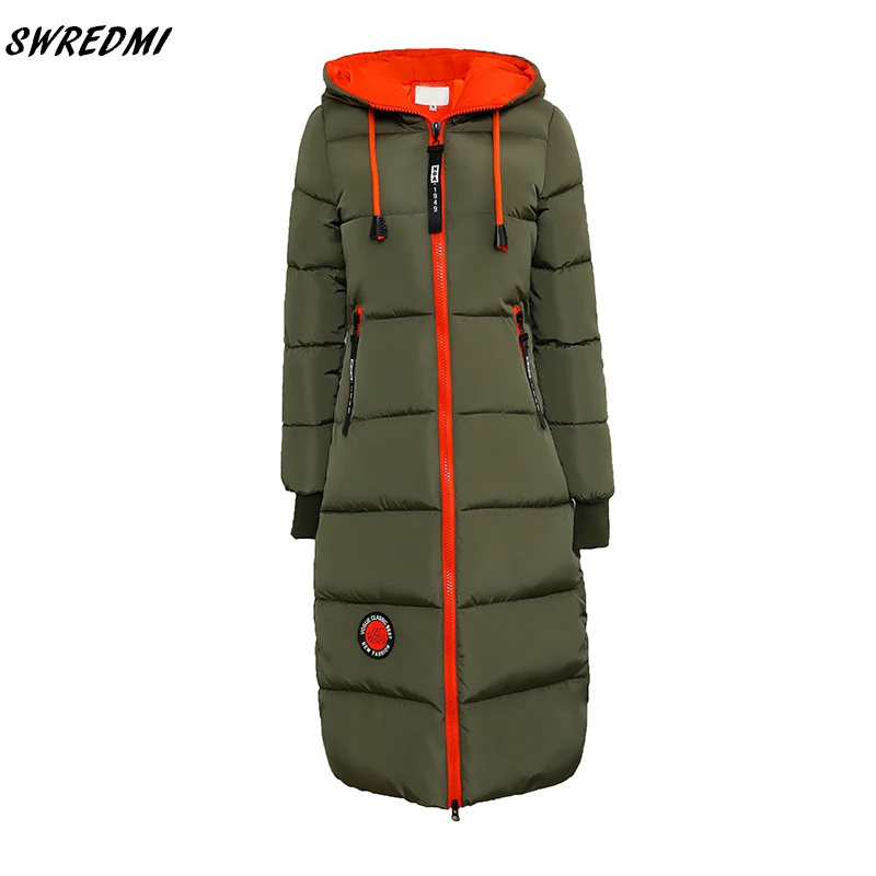 Женская куртка с капюшоном SWREDMI длинное зимнее пальто хлопковой подкладкой парка