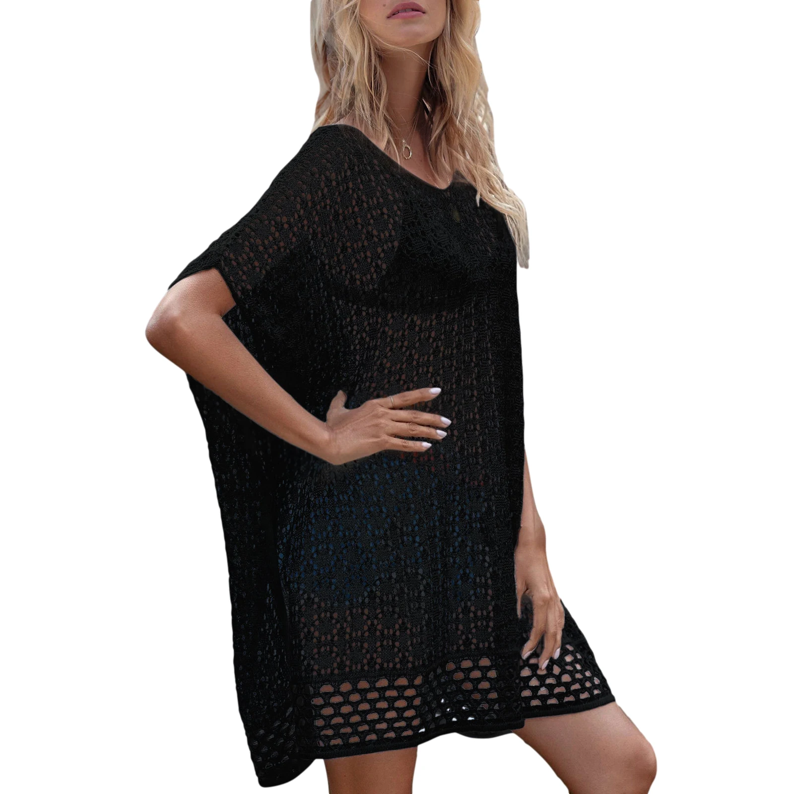 Female Beachwear, Solid Color O-Neck Batwing Sleeve See-Through Blouse Bikini Cover Ups for Summer, Black/White/Apricot
Female Beachwear, Solid Color O-Neck Batwing Sleeve See-Through Blouse Bikini Cover Ups for Summer, Black/White/Apricot