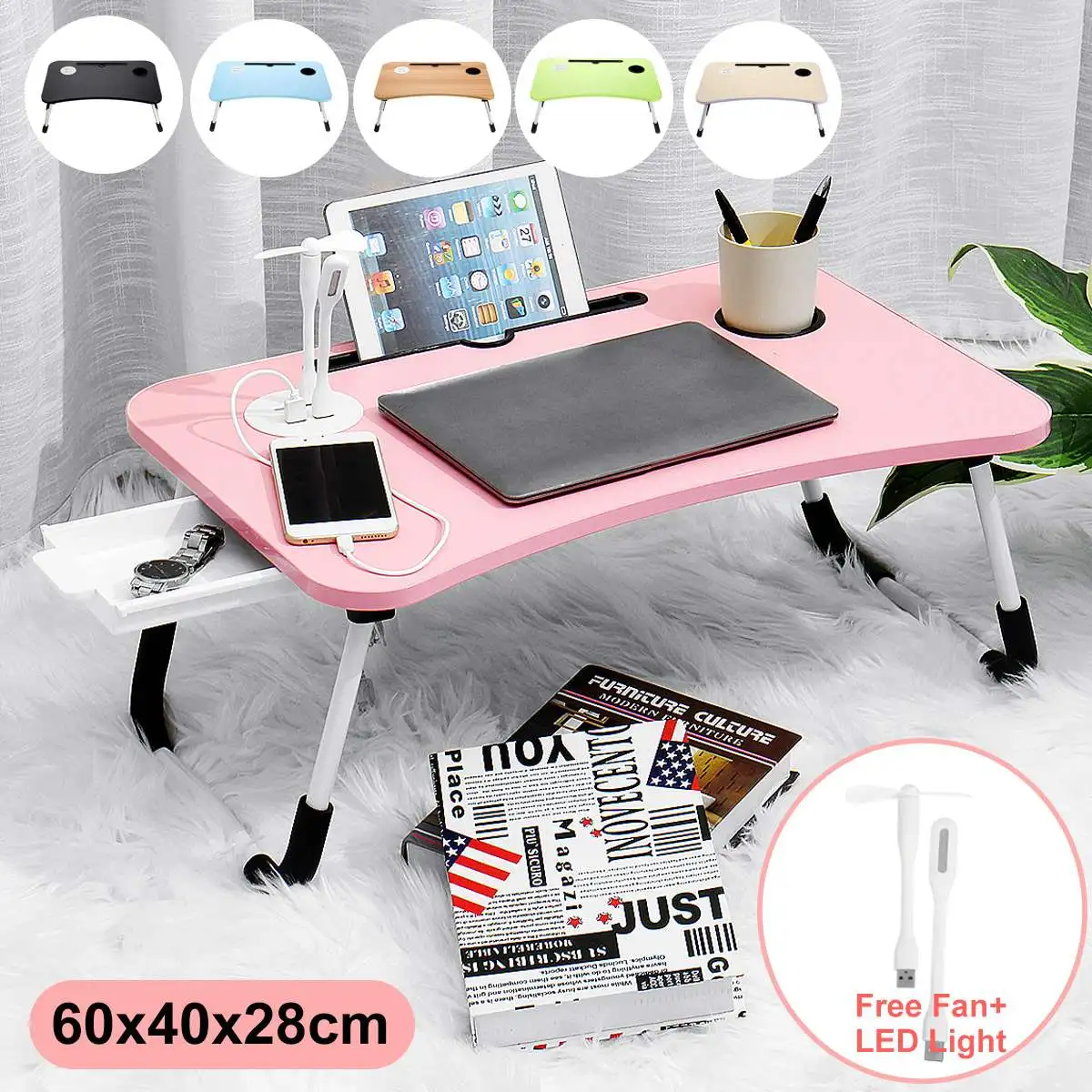 Portable Bed Tray Home Folding Laptop Desk Tea Food Serving Table Folding Leg Laptop Desk On The Bed with Fan & LED Light
Portable Bed Tray Home Folding Laptop Desk Tea Food Serving Table Folding Leg Laptop Desk On The Bed with Fan & LED Light