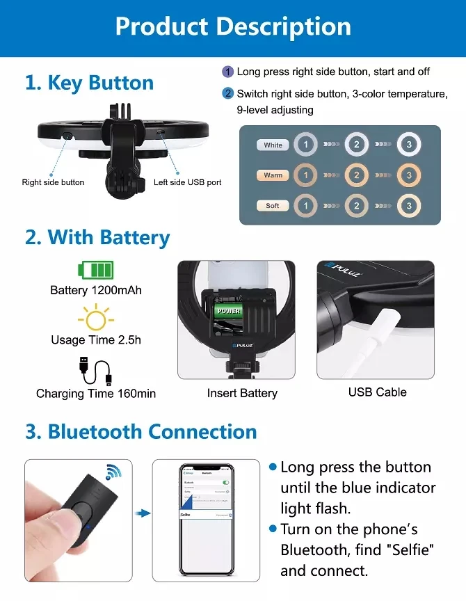 PULUZ 5.0 Inch 12.7cm Dimmable Ring LED Live Broadcast Vlogging Selfie Light + Bluetooth Selfie Stick Tripod Mount
PULUZ 5.0 Inch 12.7cm Dimmable Ring LED Live Broadcast Vlogging Selfie Light + Bluetooth Selfie Stick Tripod Mount