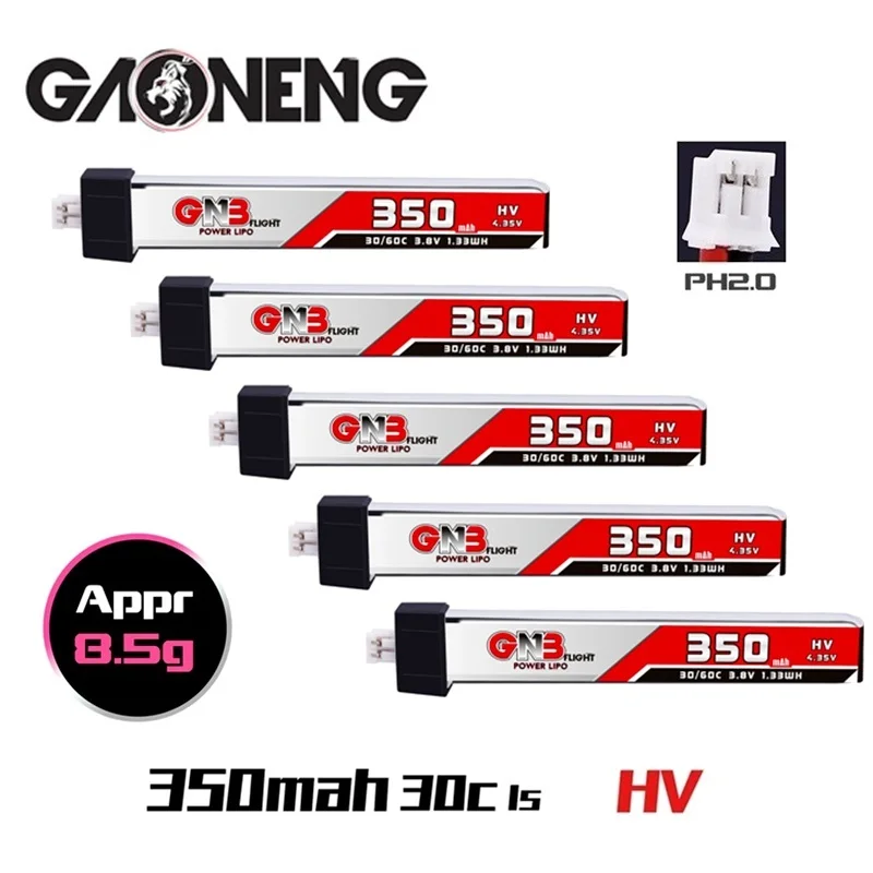 5 шт./компл. GAONENG 1S 350 мАч 3,8 в 30C/60C LiHV Lipo батарея PH2.0 разъем для UK65 US65 Blade Inductrix BetaFPV 65S URUAV UR65 Drone
5 шт./компл. GAONENG 1S 350 мАч 3,8 в 30C/60C LiHV Lipo батарея PH2.0 разъем для UK65 US65 Blade Inductrix BetaFPV 65S URUAV UR65 Drone