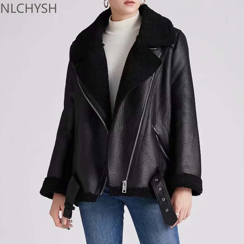 New 2021 Leatther Jacket Women Sheepskin Coat Streewear Sheepskin Jackets Thick Warm Faux Lamb Leather Jacket Belt Outwear
New 2021 Leatther Jacket Women Sheepskin Coat Streewear Sheepskin Jackets Thick Warm Faux Lamb Leather Jacket Belt Outwear