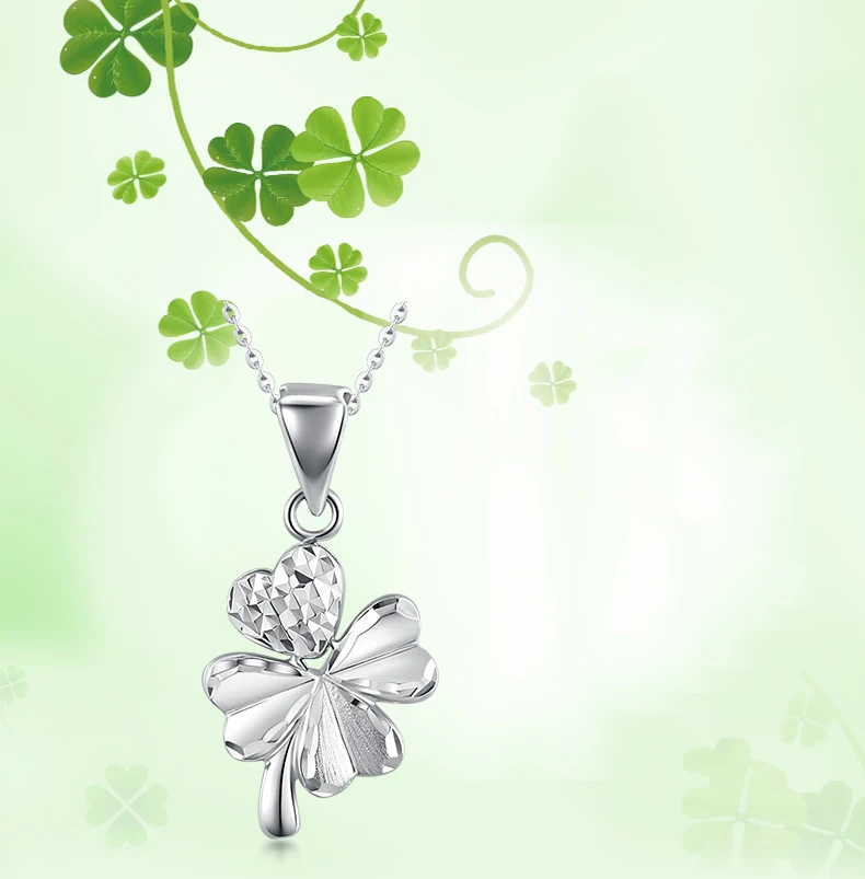 Lucky Platinum PT950 Подвеска из натурального белого золота с 4 листиками клевера и