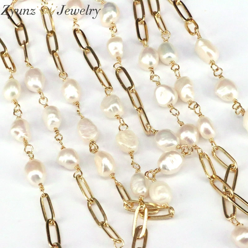 3 Meters, Freshwater Pearl Gemstone Connector Chain, Gold Plated Link Rolo Chain, Jewelry Making Chain 
3 Meters, Freshwater Pearl Gemstone Connector Chain, Gold Plated Link Rolo Chain, Jewelry Making Chain