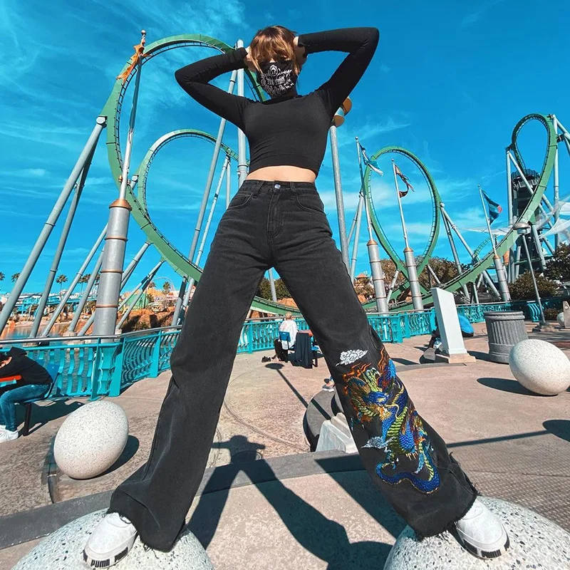 Straight Cowgirl Pants Women's Clothing 2021 Dragon Embroidered High Waist Straight Jeans Slim New Street Style Casual Trousers
Straight Cowgirl Pants Women's Clothing 2021 Dragon Embroidered High Waist Straight Jeans Slim New Street Style Casual Trousers