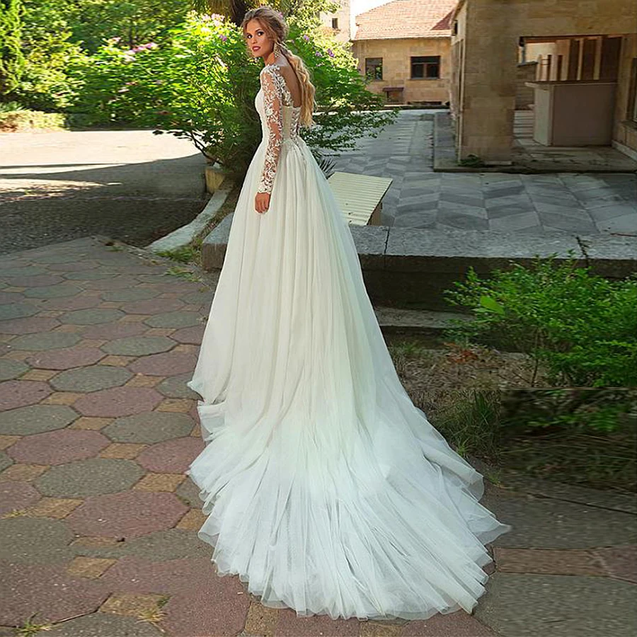 Stunning Tulle Bateau Neckline A-Line Wedding Dress Long Sleeves Lace Up Back Tulle Bridal Gown vestidos de novia con encaje
Stunning Tulle Bateau Neckline A-Line Wedding Dress Long Sleeves Lace Up Back Tulle Bridal Gown vestidos de novia con encaje