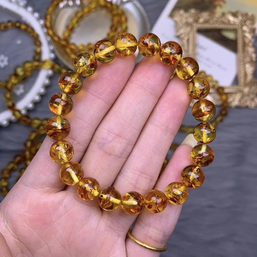 

Genuine Natural Piebald Amber Round Beads Bracelet 7mm 8mm 9mm Yellow Amber Women Men Healing Stretch Jewelry AAAAA